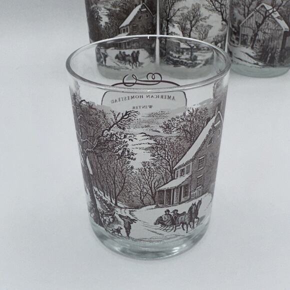 Currier & Ives Bar Glasses - Four - From Lithographic Prints -4 1/2 inches tall - Picture 2 of 7